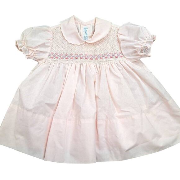 VTG HEIRLOOM Little Angel Baby Girl Hand Smocked FLORAL Dress COTTAGE CORE Pink - Picture 1 of 9